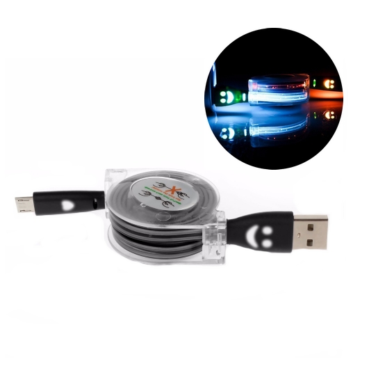 Navíjecí USB kabel s LED světlem - 1 m