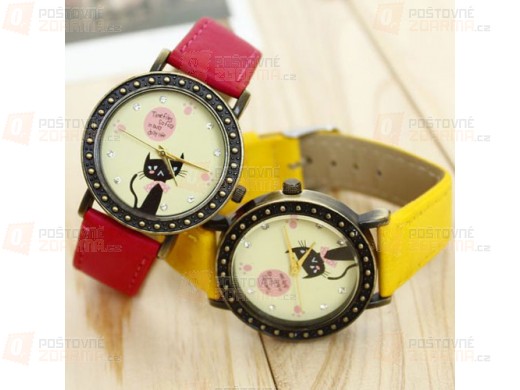 Retro dámské hodinky s kočkou v různých barvách