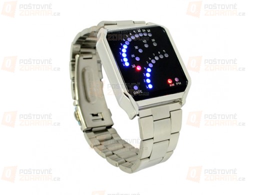 Binární hodinky s 29 LED - stříbrné