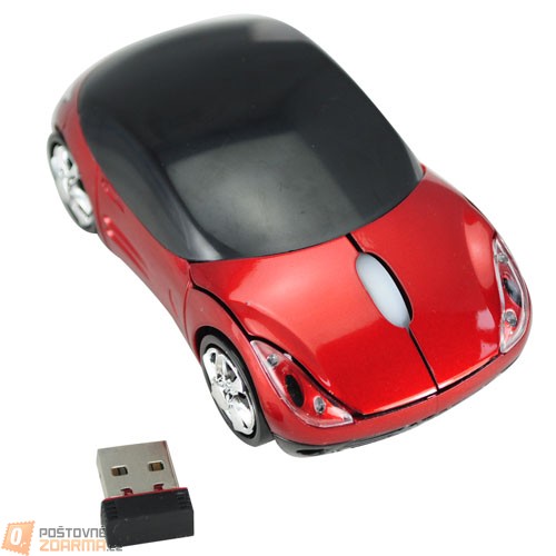 Bezdrátová optická myš ve tvaru Ferrari - červená