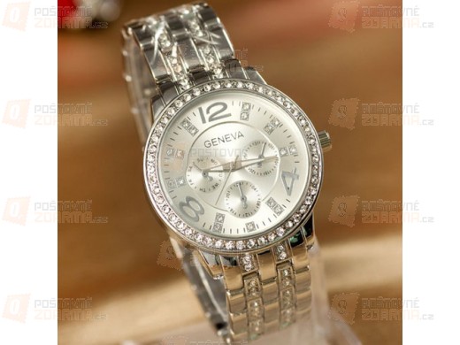 Luxusní hodinky GENEVA s čirými kamínky - 3 barvy
