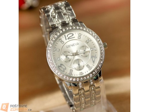 Luxusní hodinky GENEVA s čirými kamínky - 3 barvy