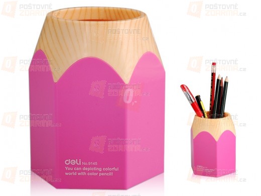 Stojánek na tužky ve tvaru pastelky - růžový