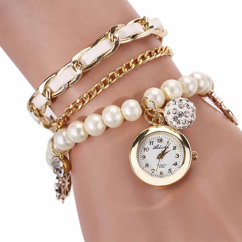 Vícevrstvé hodinky s umělými perličkami