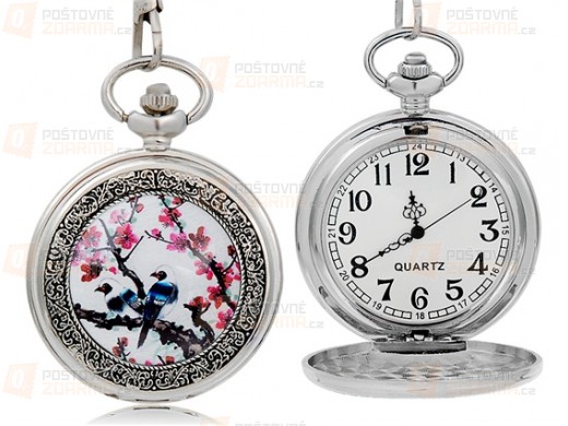 Závěsné hodinky s motivem ptáčka a květin