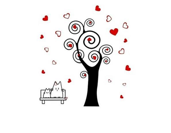 Samolepka na zeď - strom s listy ve tvaru srdce