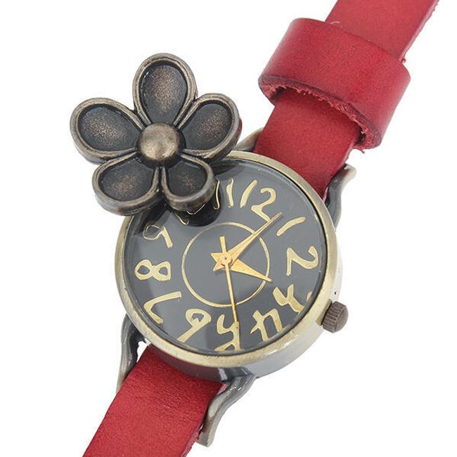 Retro hodinky s květinou, kožený pásek - 5 barev 1