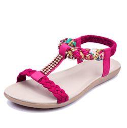 Дамски сандали с плетени каишки и камъни - 4 цвята