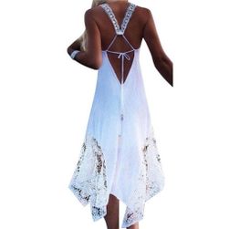 Плажна рокля с дантелена апликация - 4 цвята Бяла - размер 1, Размери XS - XXL: ZO_230520-S