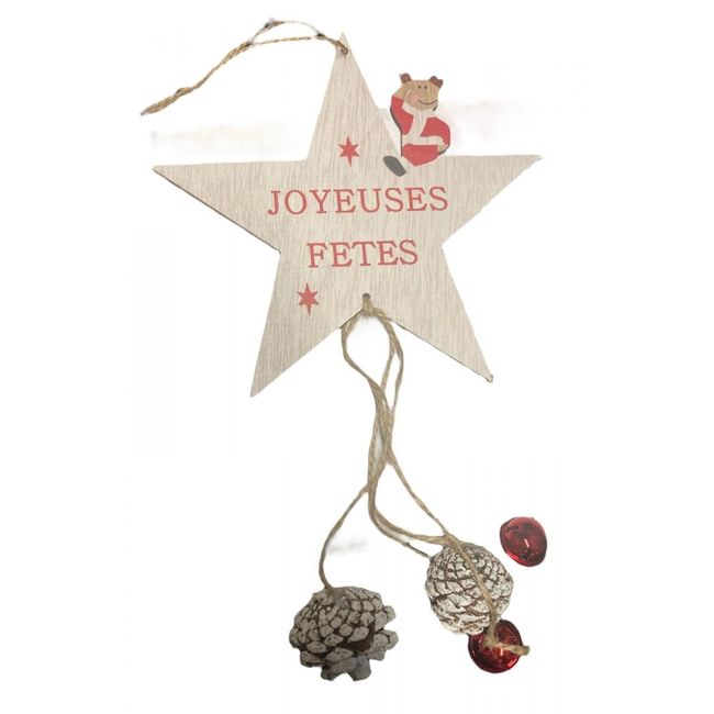 Коледна украса за окачване - звезда със звънчета и борови шишарки ZO_265574 1