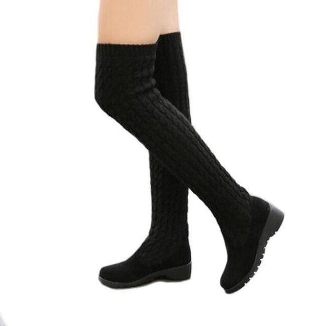 Cizme peste genunchi tricotate - 2 culori Negru - 5, PANTOF Mărimi: ZO_236310-35 1