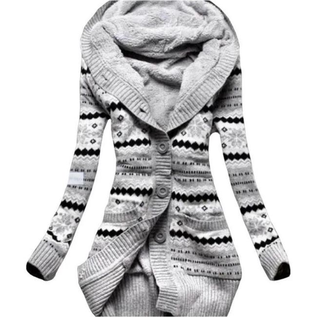 Ženski džemper s toplim krznom - s uzorkom, veličine XS - XXL: ZO_256456-S 1