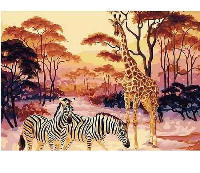 Pictură după numere - zebre și girafă 1