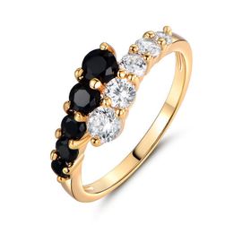 Dámský prsten s černými a čirými kamínky
