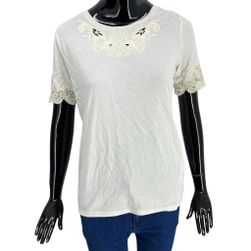 T-shirt damski z ozdobnymi rękawami i dekoltem, ETAM, biały, rozmiary XS - XXL: ZO_42d35b08-b366-11ed-9a80-4a3f42c5eb17