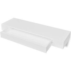 Бял плаващ рафт от MDF за стена с 1 чекмедже за книги и DVD-та ZO_242188-A