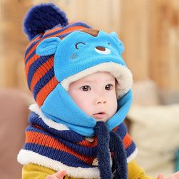 Komplet czapki i szalika z niedźwiadkiem dla dzieci