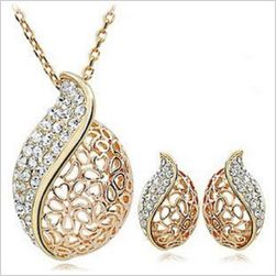 Komplet biżuterii z kamieniami w kształcie kropli - kolor złoty 