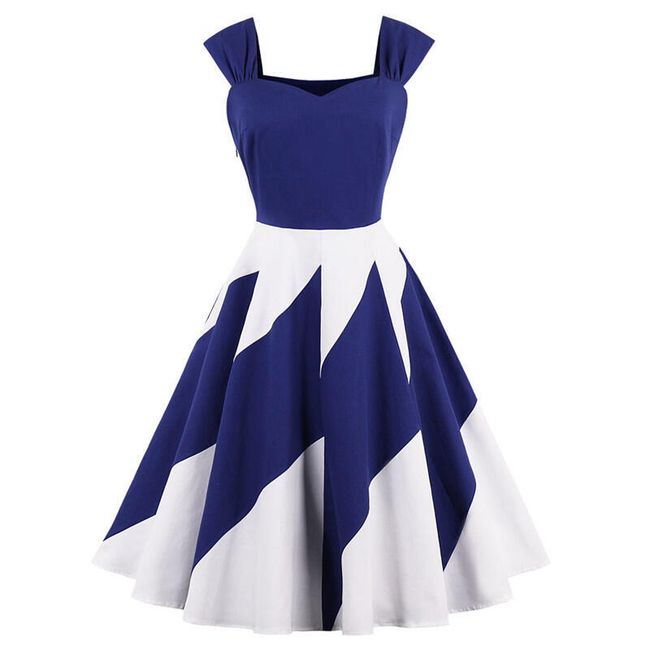 Дамски ретро рокли - синьо и бяло 1