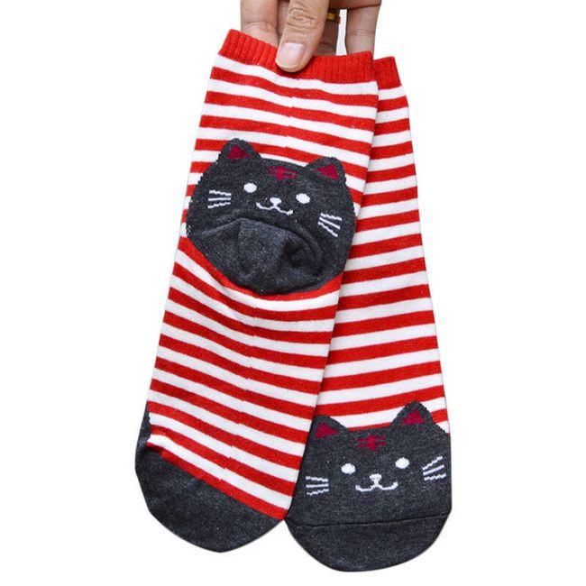 Pruhované ponožky s mačkou - 6 farieb 1