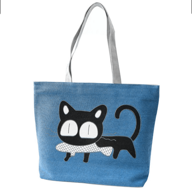 Velká dámská taška s černou kočičkou - světle modrá 1