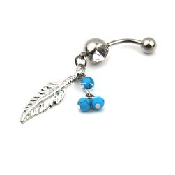 Piercing popka z modrimi kroglicami in listom
