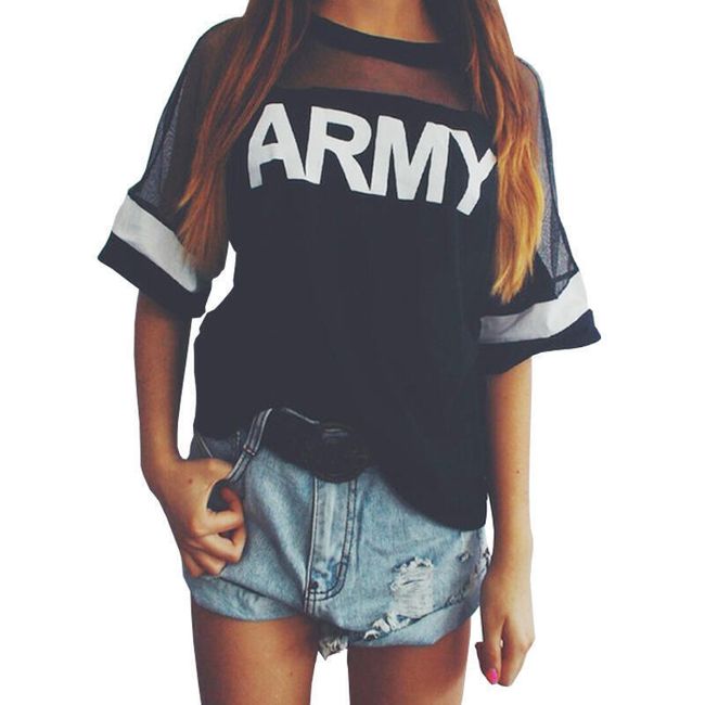 Kratka ženska majica s potiskom ARMY 1