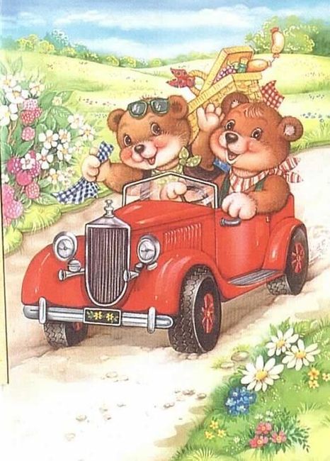 Medvedki v avtu - darilna kartica 1
