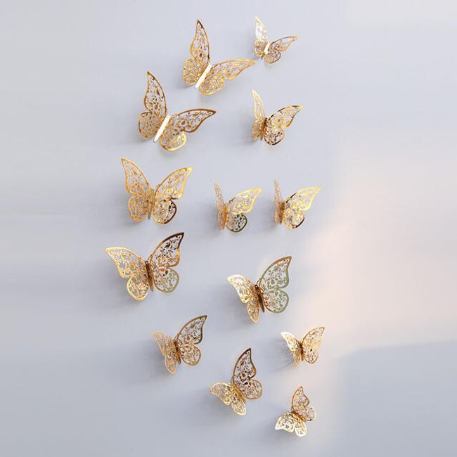 12 3D motýlků na zeď- 2 barvy/3 velikosti 1