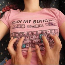 Biała koszulka damska - Push My Buttons
