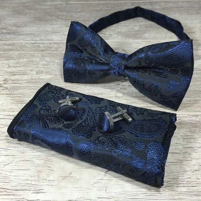 Men's bow tie, handkerchief and cuff buttons Samuel 1