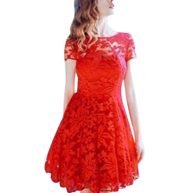 Ženska elegantna modna obleka iz čipk - 3 barve Rdeča - 1 1