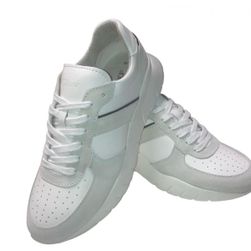 Sneakersy męskie - białe ze skórzanymi zdobieniami, Rozmiary obuwia: ZO_c543bd28-7493-11ee-bbb0-8e8950a68e28