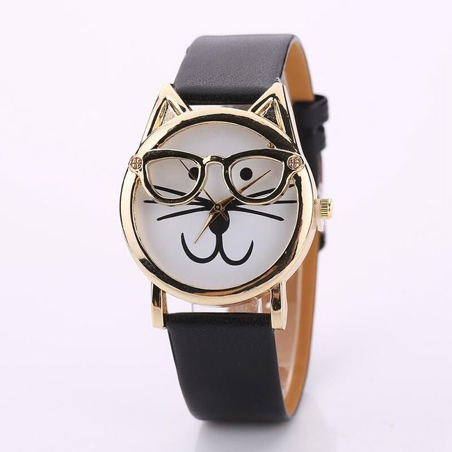 Dámské hodinky s kočkou s brýlemi - 4 barvy 1