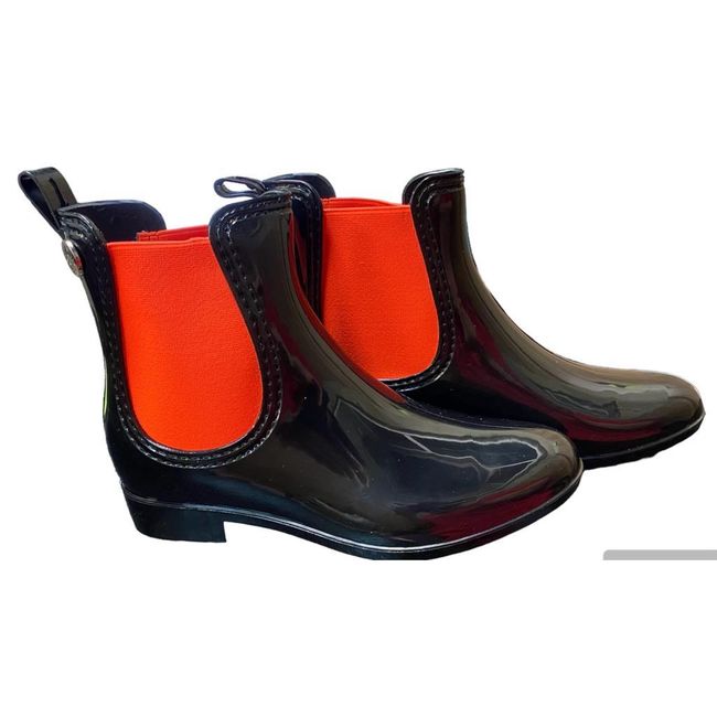 Дамски модни къси ботуши - черни - оранжеви, неонови, лъскави, Размери на обувките: ZO_5abdec94-456d-11ee-8d03-8e8950a68e28 1
