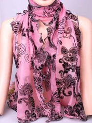 Прозрачен шал с флорален десен - розов нюанс