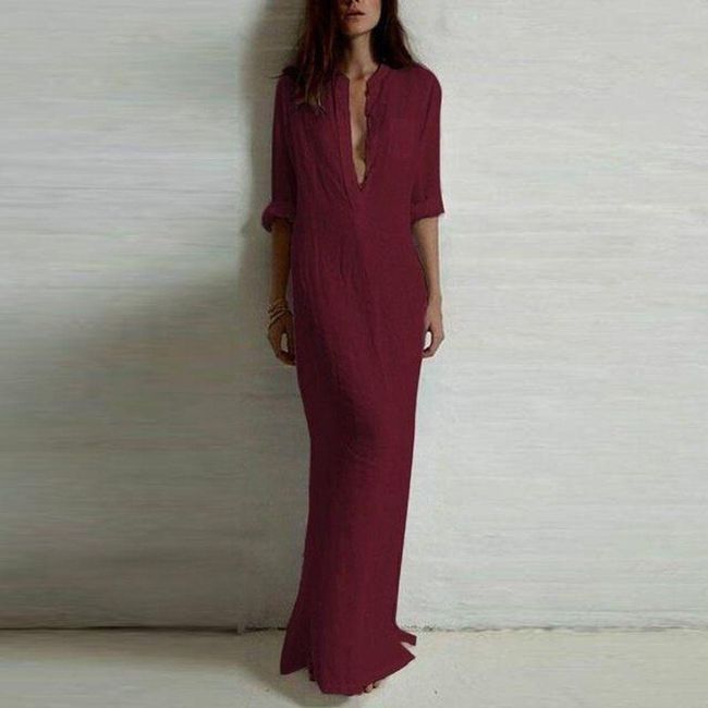 Rochie lungă cu cămașă - 3 culori Burgundy - mărimea 6, Mărimi XS - XXL: ZO_230784-2XL 1