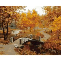 Bezrámový nedokončený obraz 40 x 50 cm - Podzimní lávka