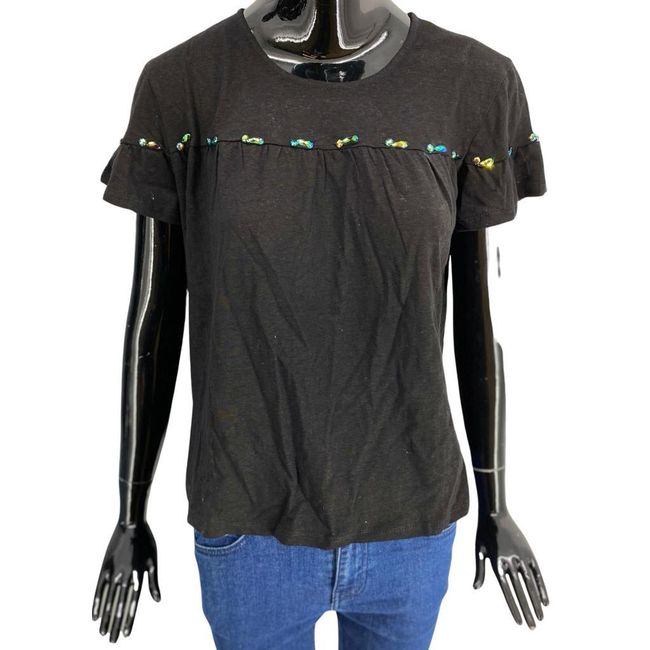 Koszulka damska z krótkim rękawem, ODEMAI, czarny, ozdobiona dżetami, Rozmiary Tekstylia KONFEKCJA: ZO_113756-T1 1
