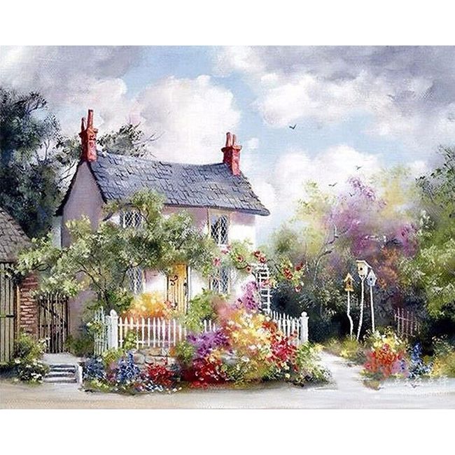DIY slika s hišo in rožami - 50x40 cm 1