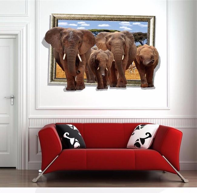 3D стикер за стена - стадо слонове 1