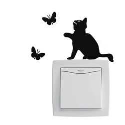 Samolepka na vypínače - kočička s motýlky