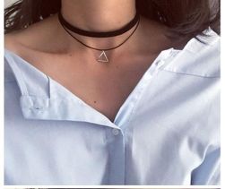 Dvojitý choker náhrdelník s přívěskem - černá barva 