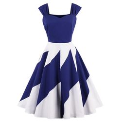 Дамски ретро рокли - синьо и бяло