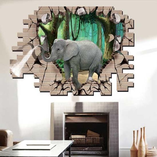 3D zidna naljepnica - Slon u džungli 1