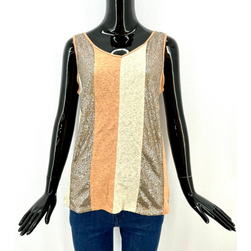 Ženska majica bez rukava - bež/narančasta sa šljokicama, veličine XS - XXL: ZO_c1139dae-1e04-11ed-a246-0cc47a6c9c84