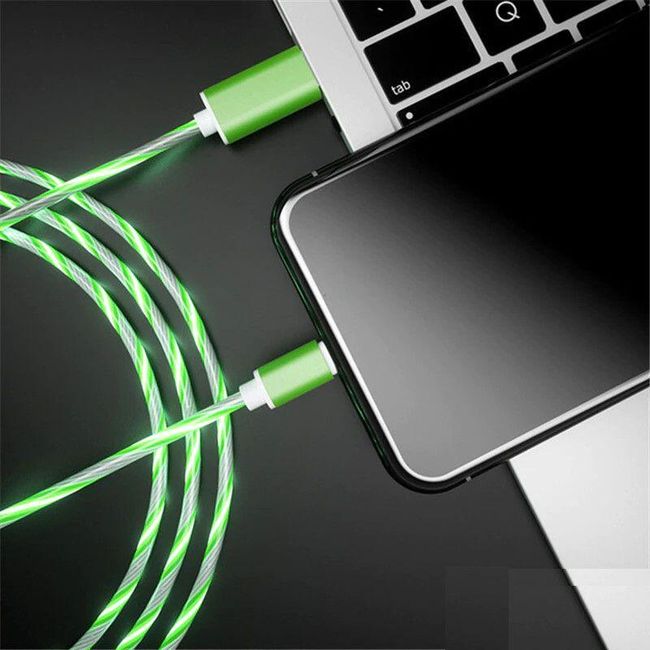 Svítíci zelený USB kabel pro Iphone, typ C a Micro Coleman 1