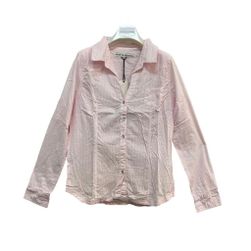 Damska koszula w paski z długim rękawem - biało-różowa, Rozmiary XS - XXL: ZO_a1b8c1e6-209c-11ee-a1bc-8e8950a68e28