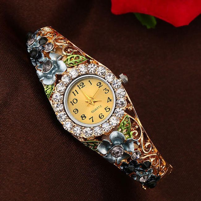 Dámské kovové hodinky s květinovým páskem - 6 barev 1
