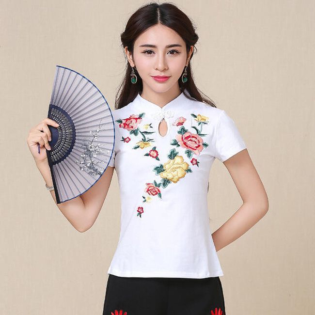Dámske tričko v japonskom štýle s kvetinovou výšivkou - 21 variantov 1